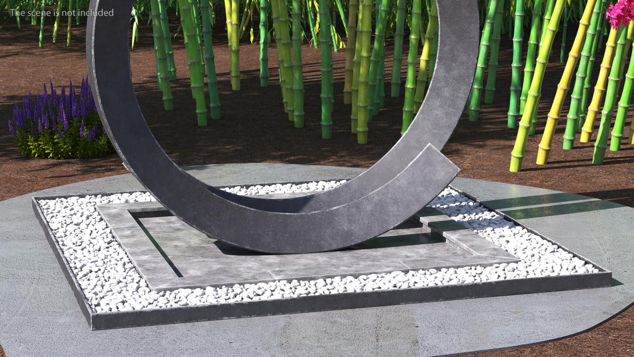 3D Round Park Fountain with White Pebble No Water