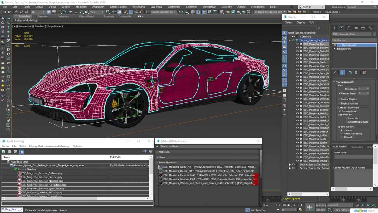 3D model Electric Sports Car Sedan Magenta Rigged