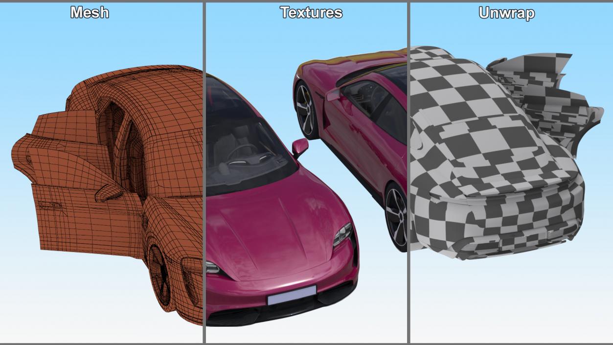 3D model Electric Sports Car Sedan Magenta Rigged