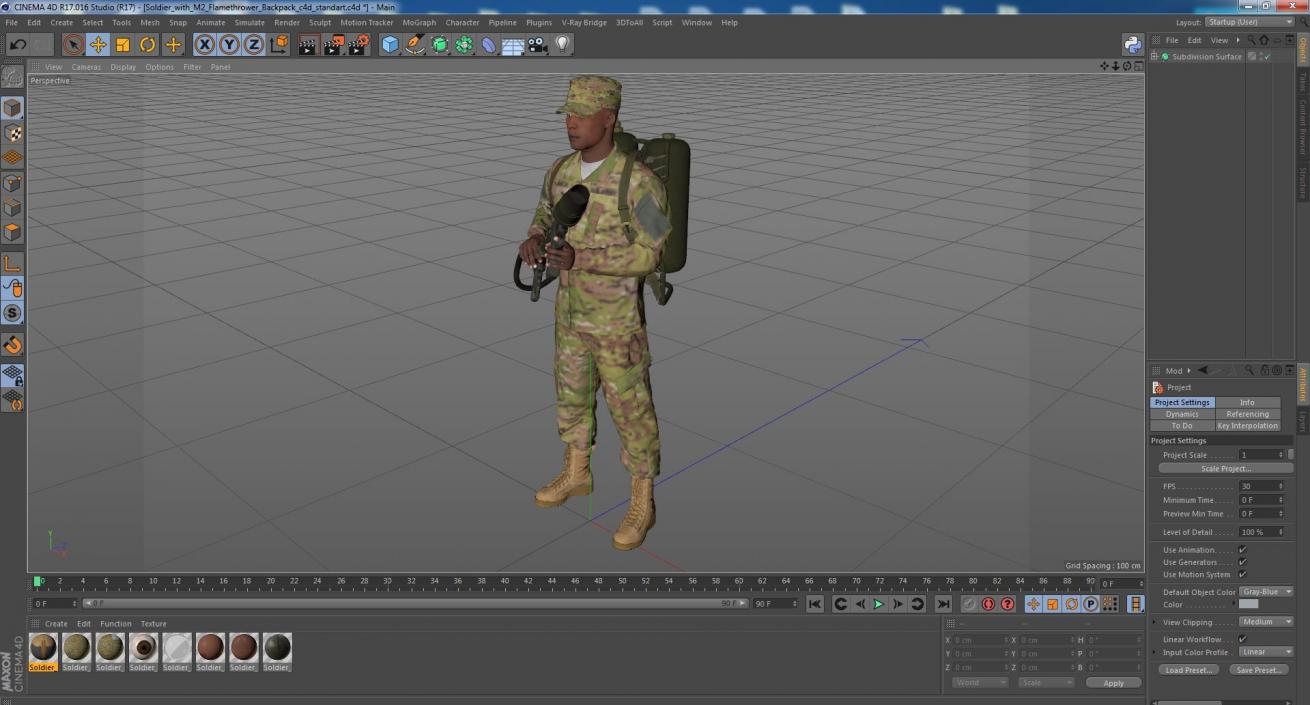 Soldier with M2 Flamethrower Backpack 3D