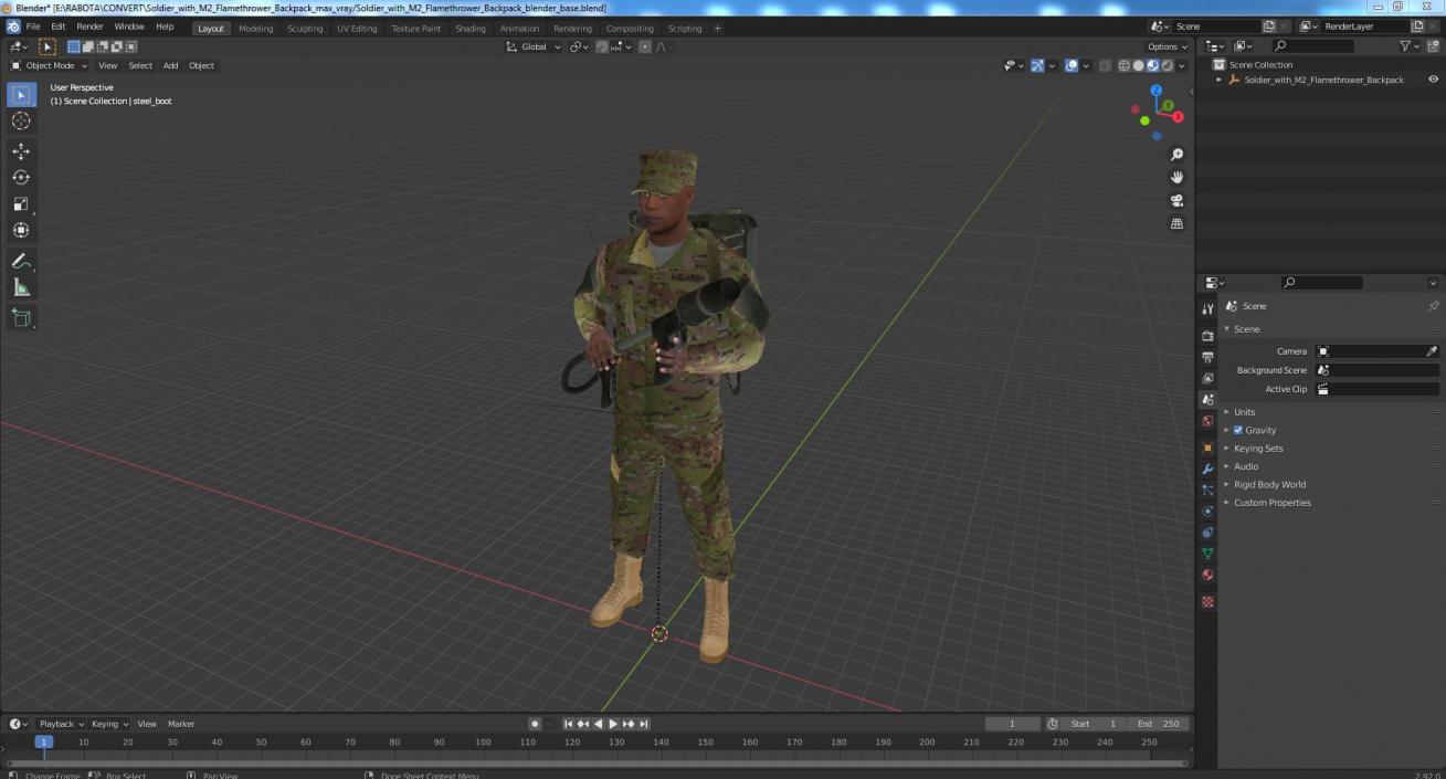 Soldier with M2 Flamethrower Backpack 3D