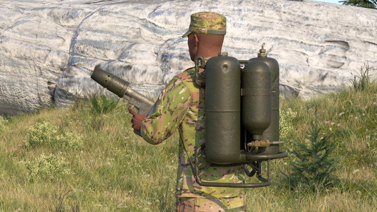 Soldier with M2 Flamethrower Backpack 3D