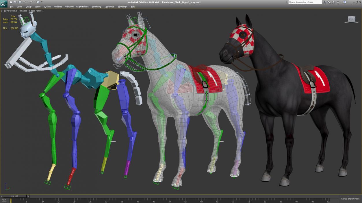 Racehorse Black Rigged 3D