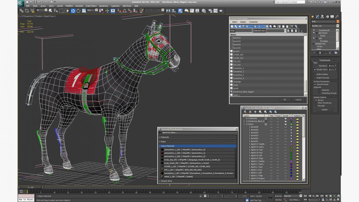 Racehorse Black Rigged 3D