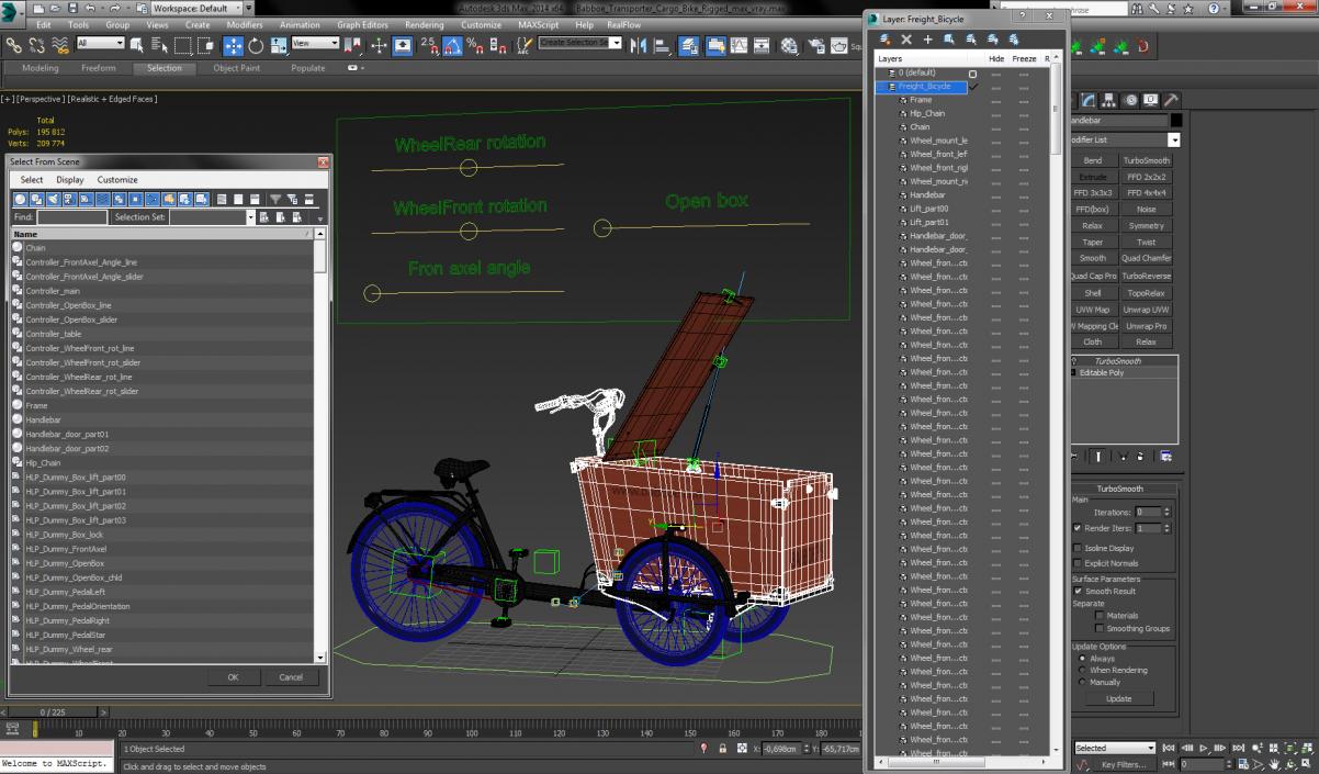 3D Babboe Transporter Cargo Bike Rigged