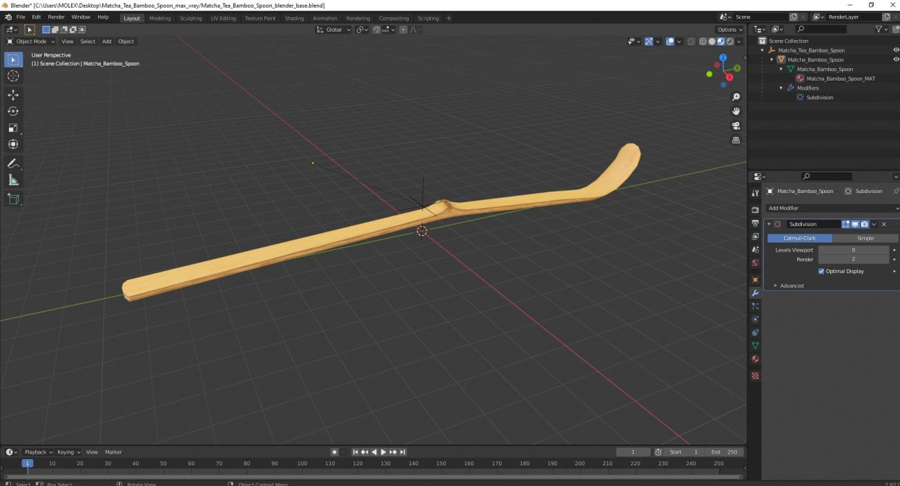 3D Matcha Tea Bamboo Spoon model