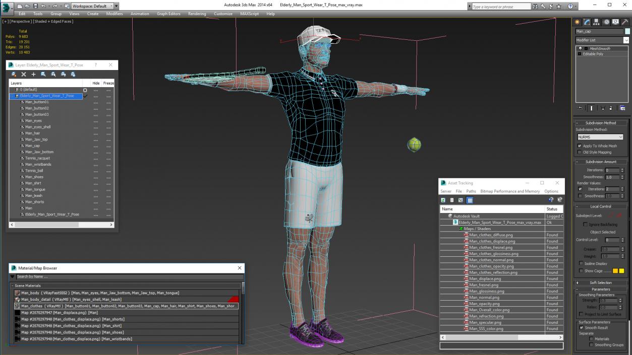 Elderly Man Sport Wear T Pose 3D model