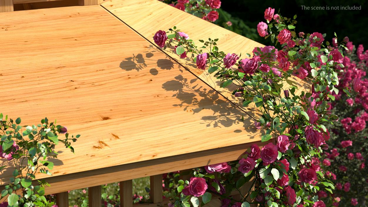 Wooden Gazebo Covered with Pink Roses 3D