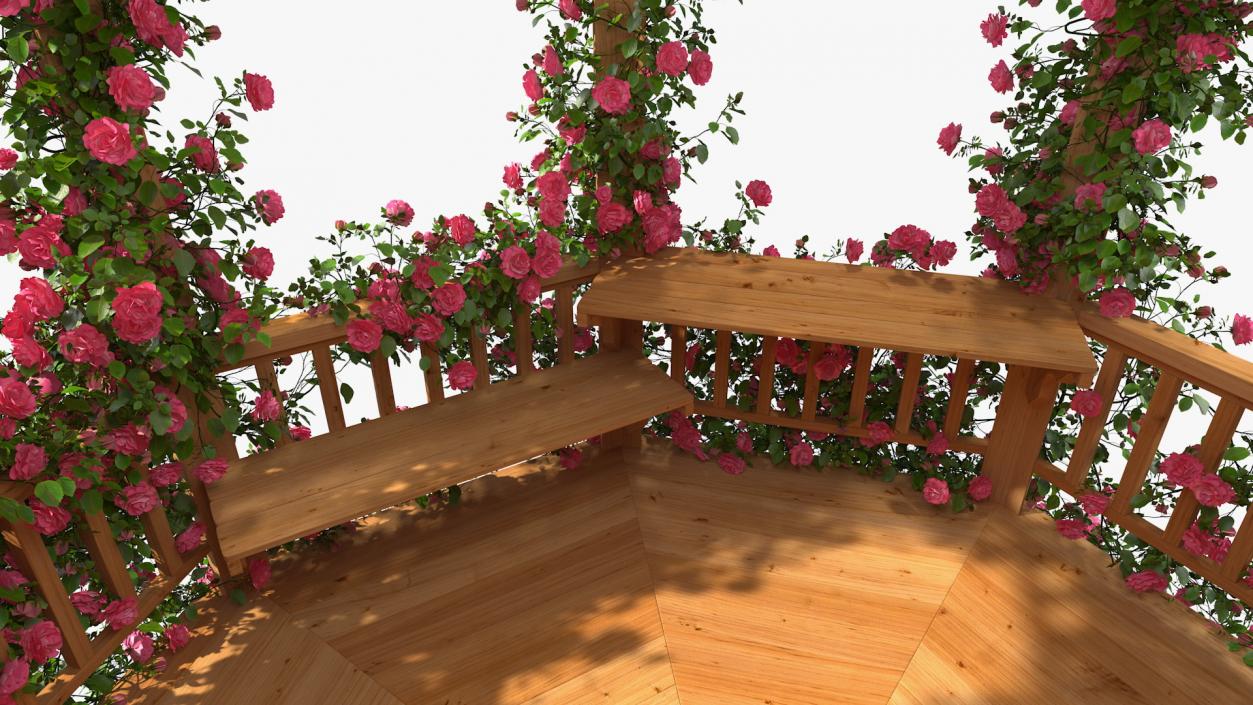 Wooden Gazebo Covered with Pink Roses 3D