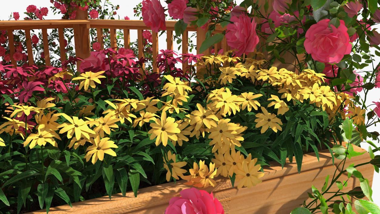 Wooden Gazebo Covered with Pink Roses 3D