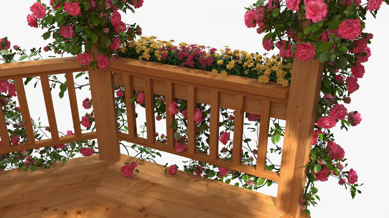 Wooden Gazebo Covered with Pink Roses 3D