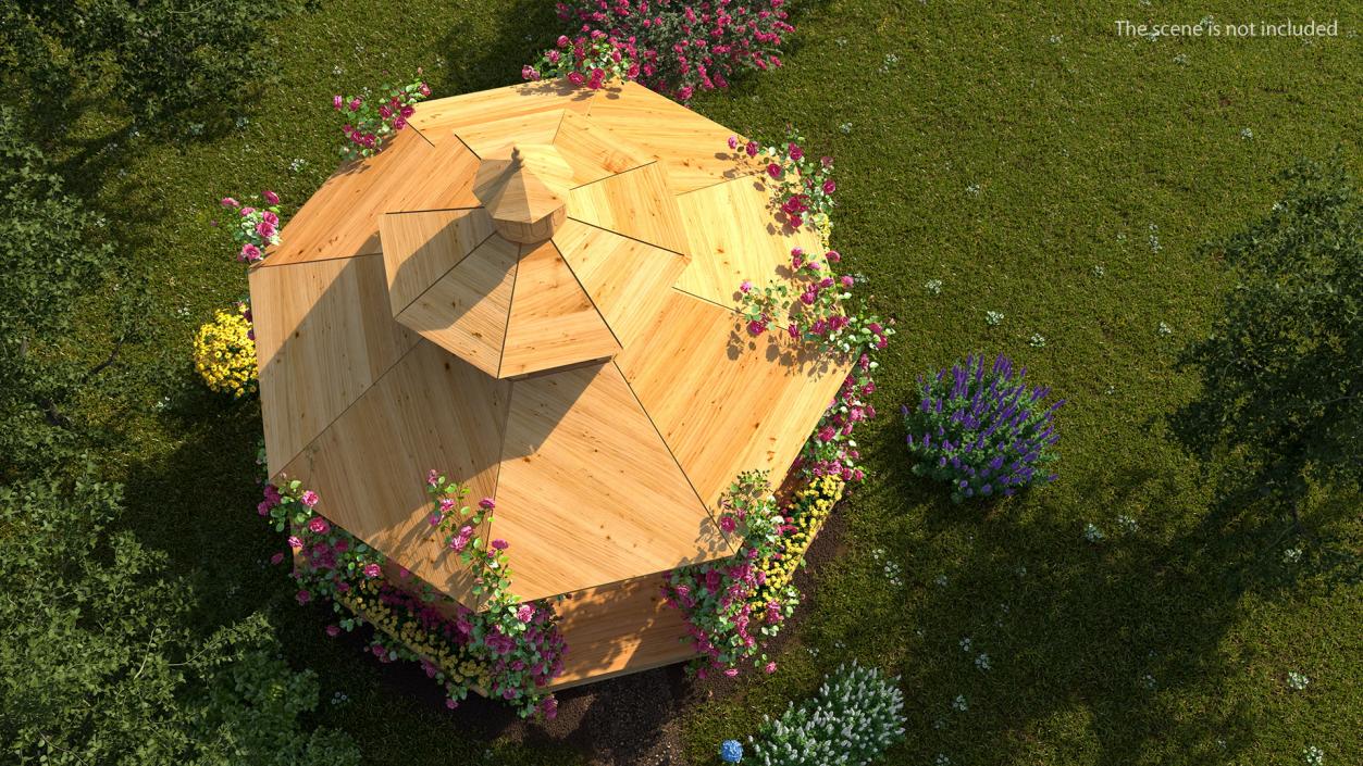 Wooden Gazebo Covered with Pink Roses 3D