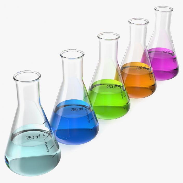 3D Erlenmeyer Flasks 250 ml with Chemical Reagents Set