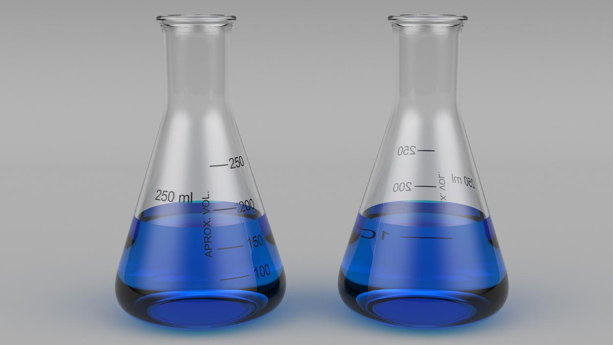 3D Erlenmeyer Flasks 250 ml with Chemical Reagents Set