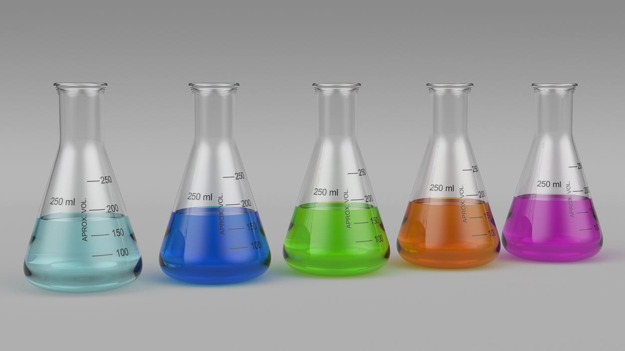 3D Erlenmeyer Flasks 250 ml with Chemical Reagents Set