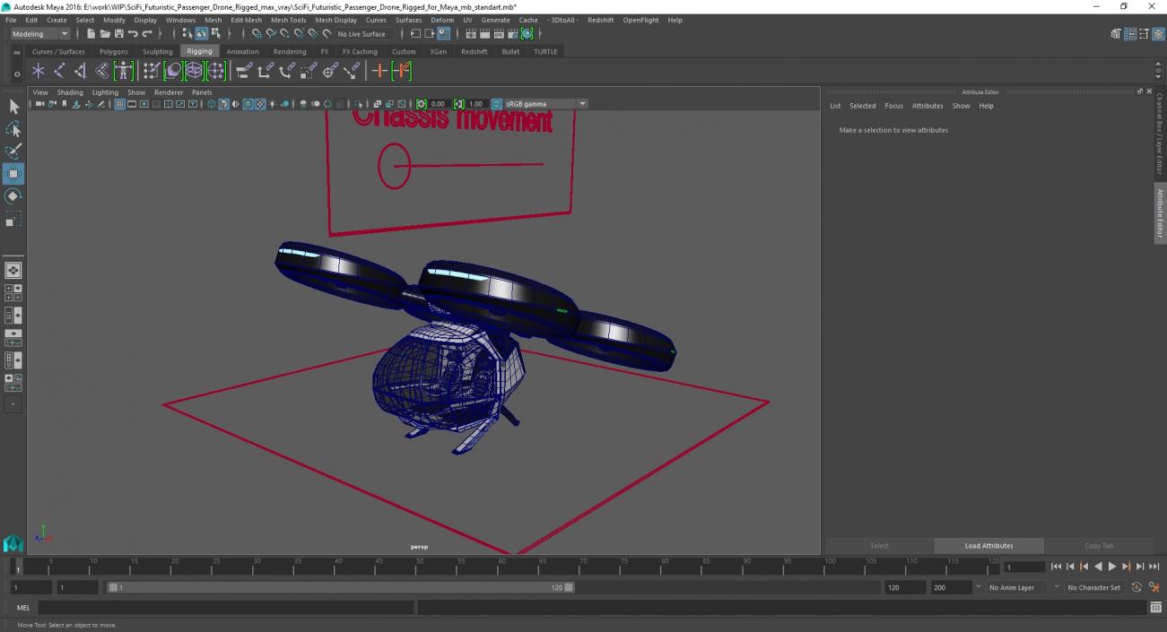 3D SciFi Futuristic Passenger Drone Rigged for Maya model