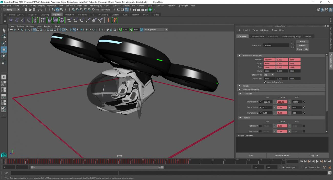 3D SciFi Futuristic Passenger Drone Rigged for Maya model