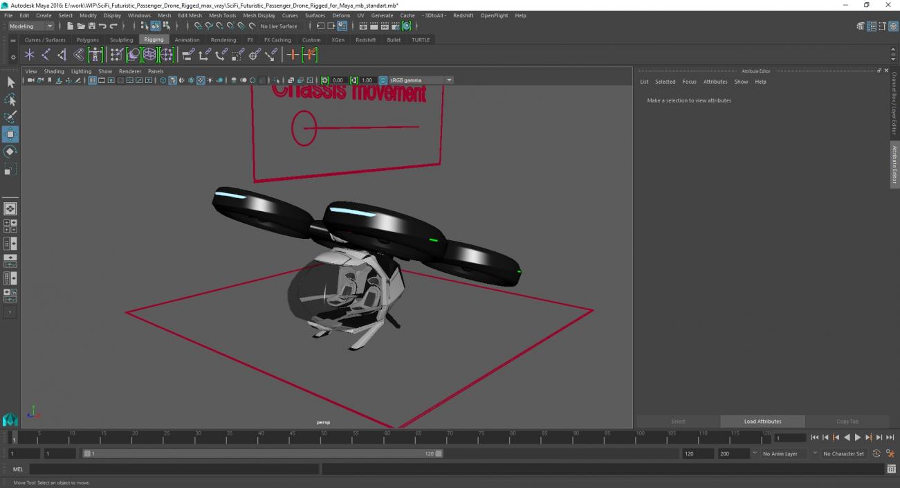 3D SciFi Futuristic Passenger Drone Rigged for Maya model