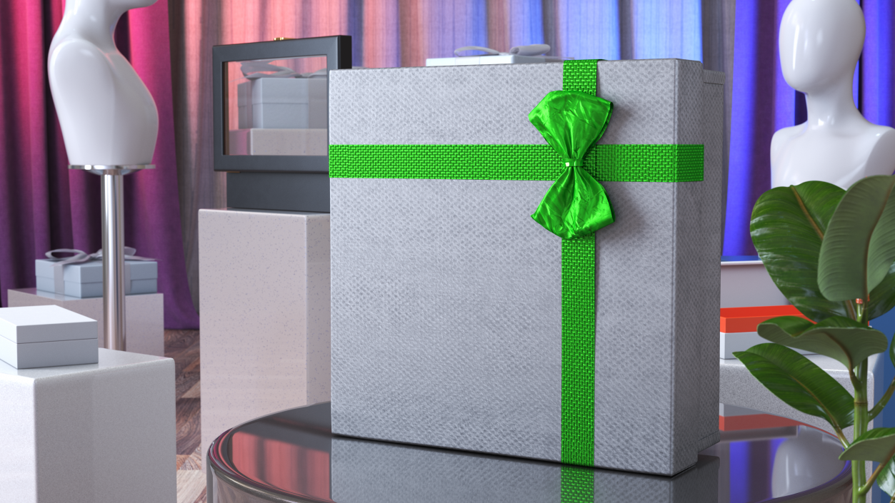 Wrapped Gift Box with Shiny Ribbon 3D model