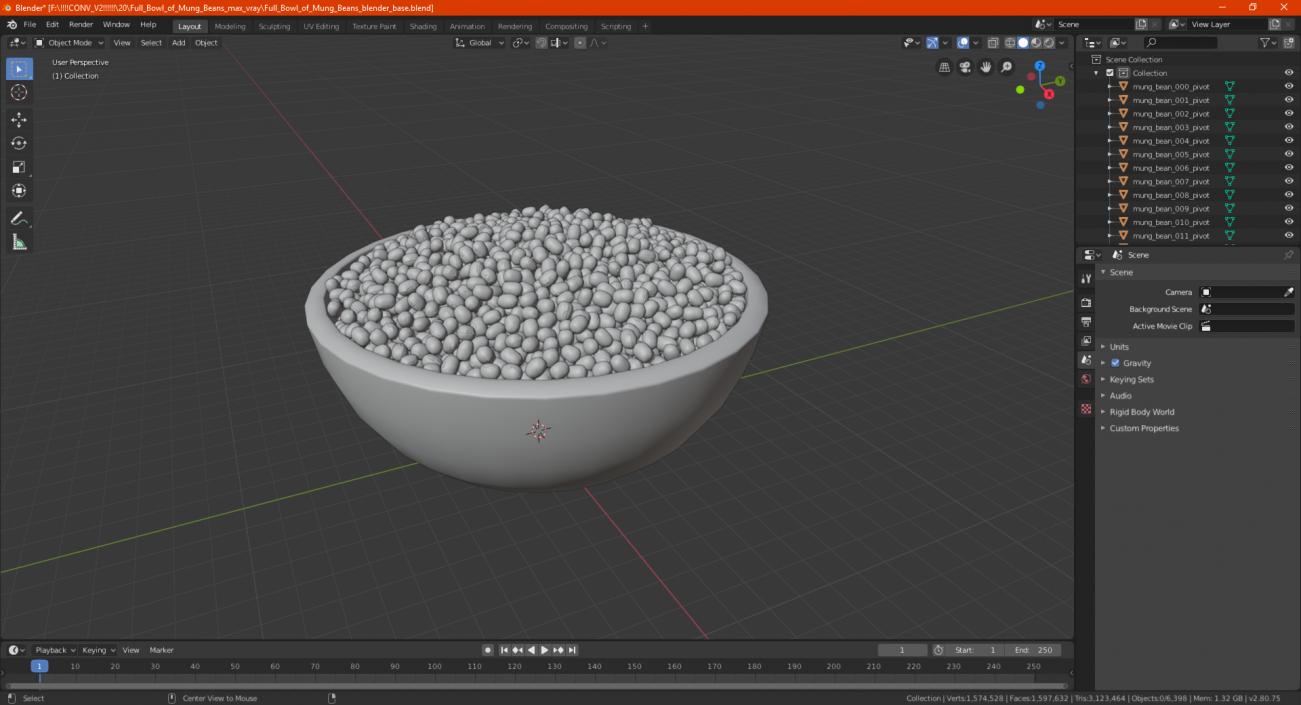 3D Full Bowl of Mung Beans model