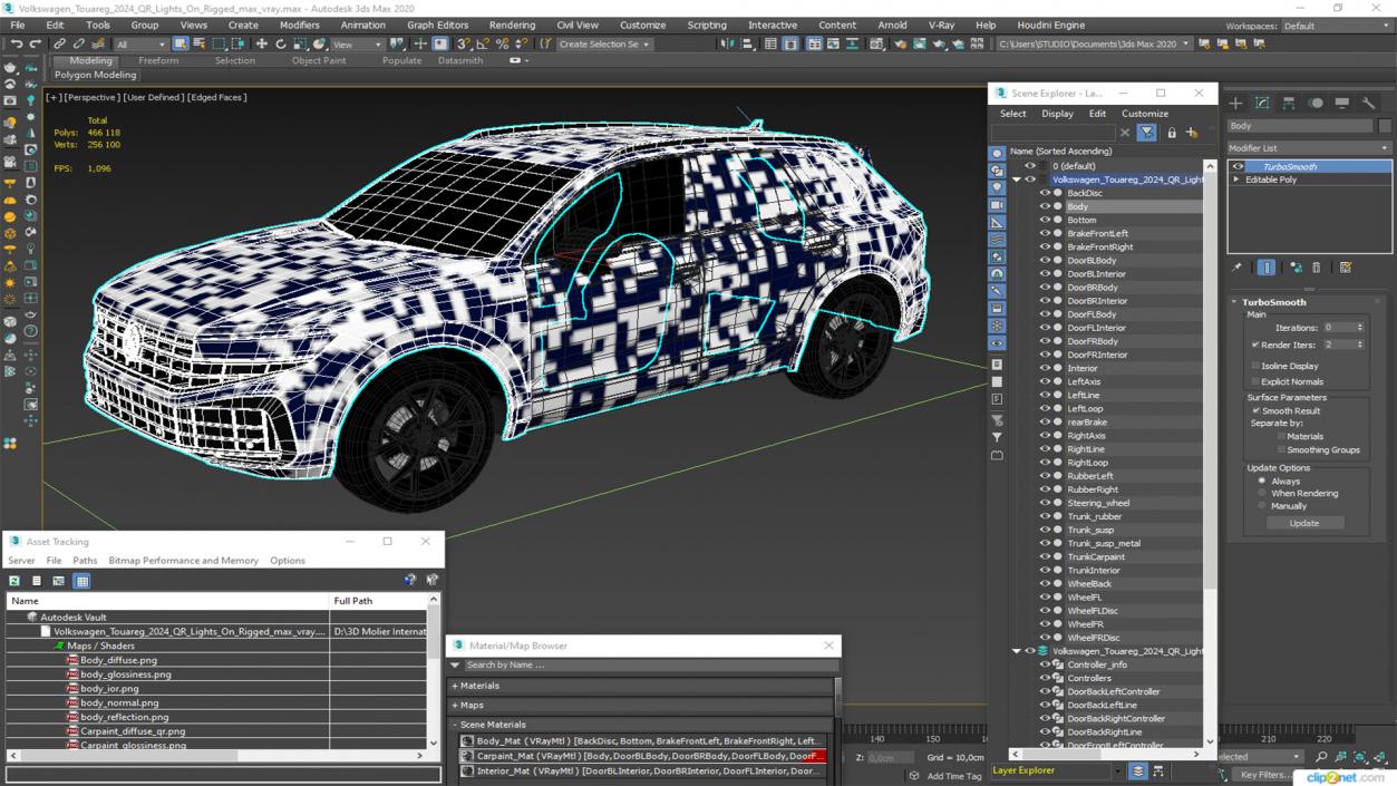 3D Volkswagen Touareg 2024 QR Lights On Rigged model