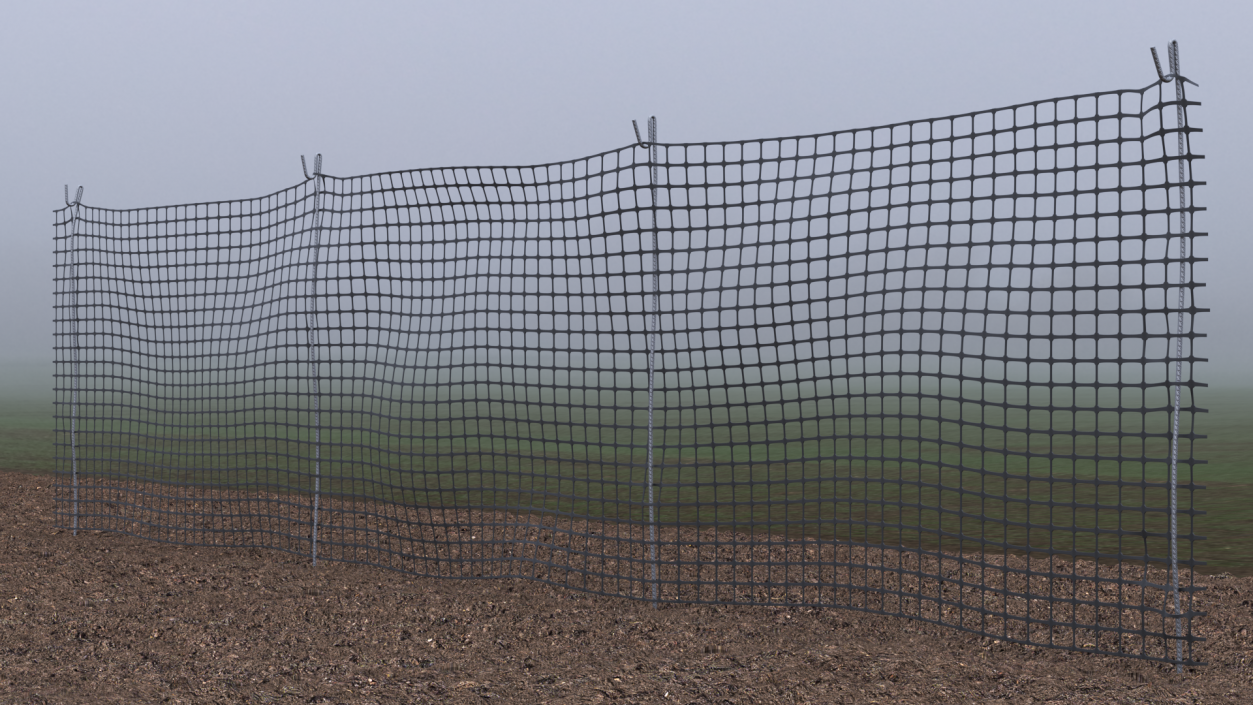 3D Plastic Security Mesh Fence Line Black model