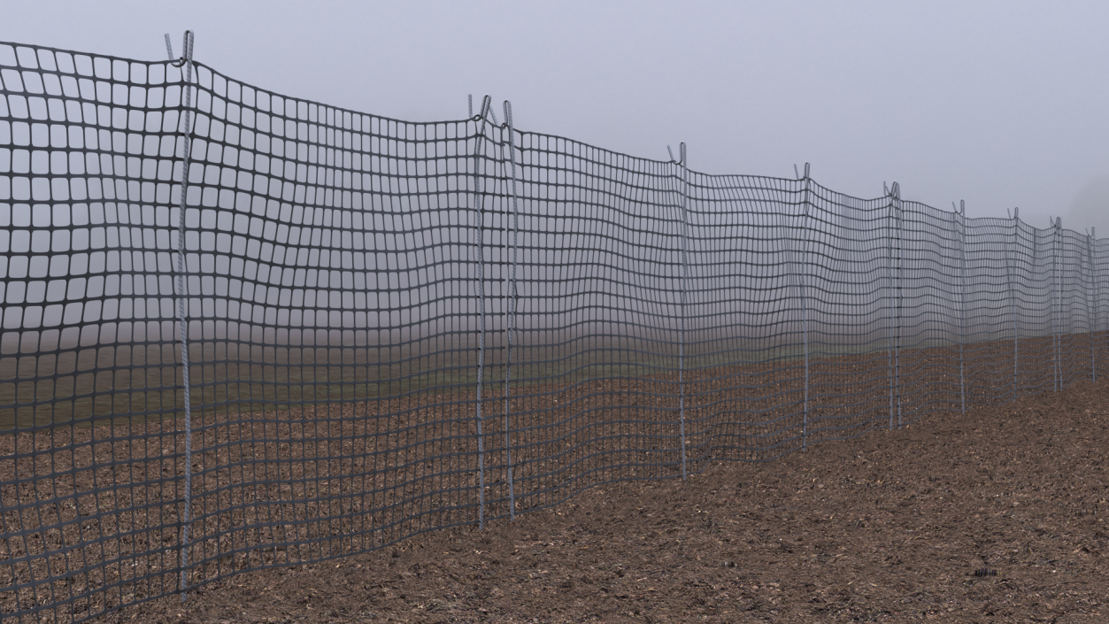 3D Plastic Security Mesh Fence Line Black model