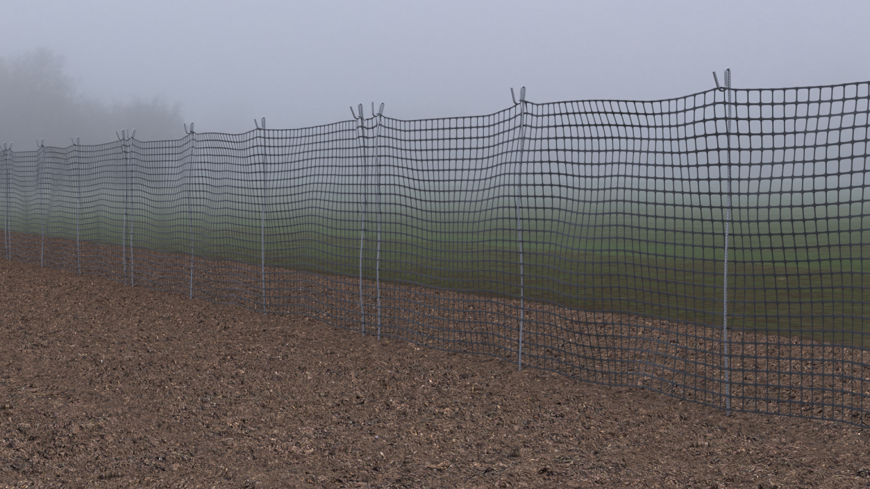 3D Plastic Security Mesh Fence Line Black model