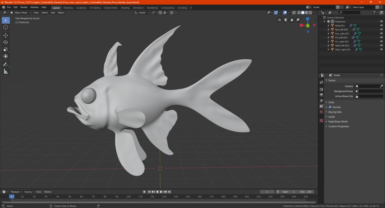 3D Longfin Cardinalfish Neutral Pose model