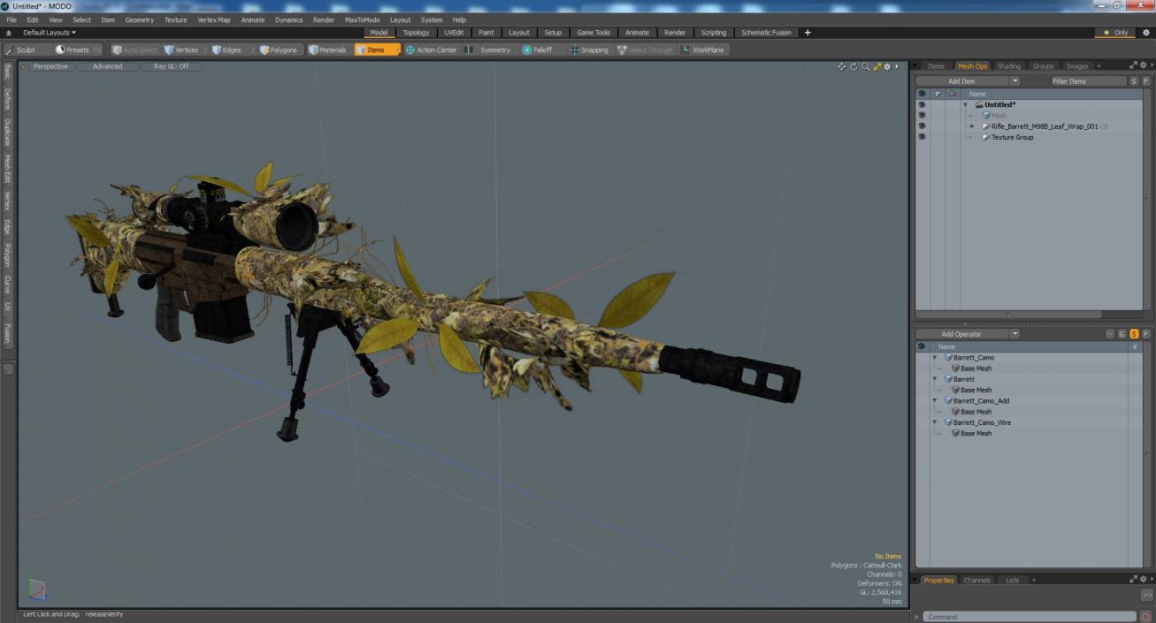 3D Rifle Barrett M98B Leaf Wrap model