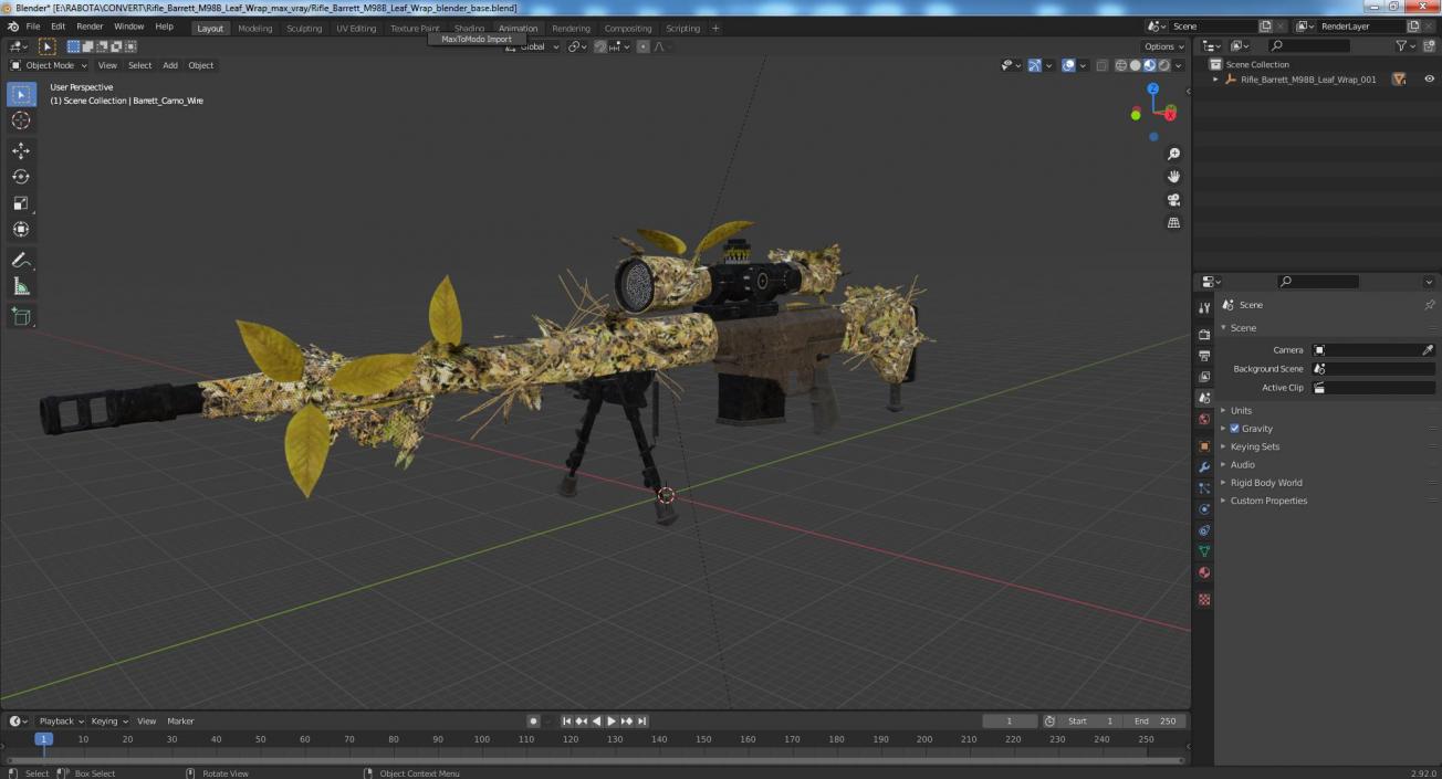 3D Rifle Barrett M98B Leaf Wrap model