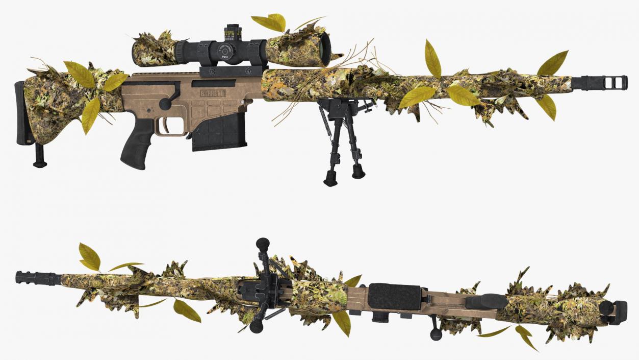 3D Rifle Barrett M98B Leaf Wrap model