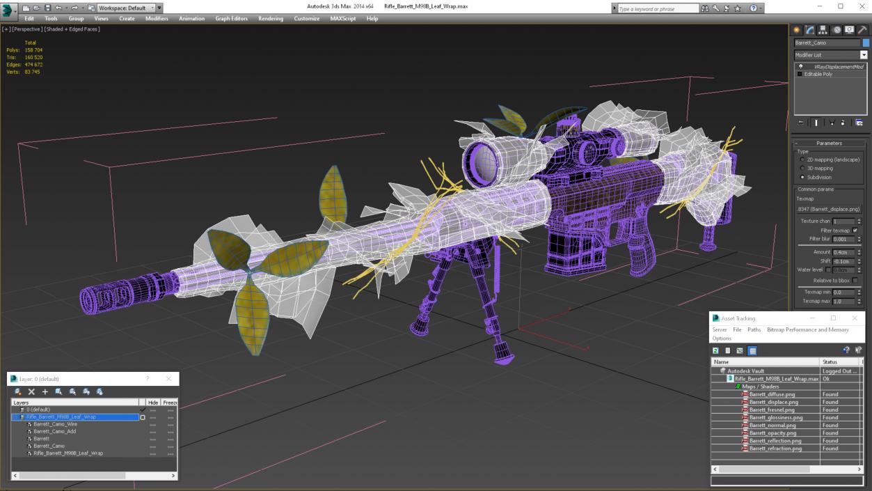 3D Rifle Barrett M98B Leaf Wrap model