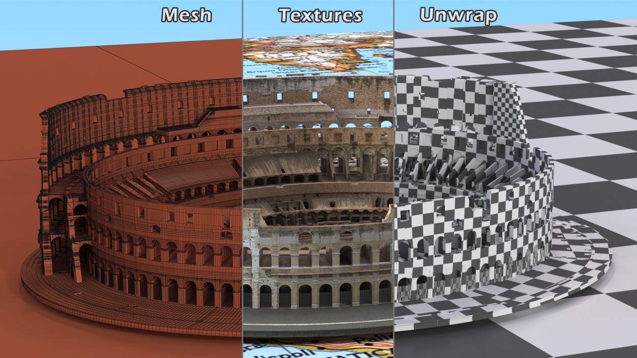 Colosseum on Italy Map 3D