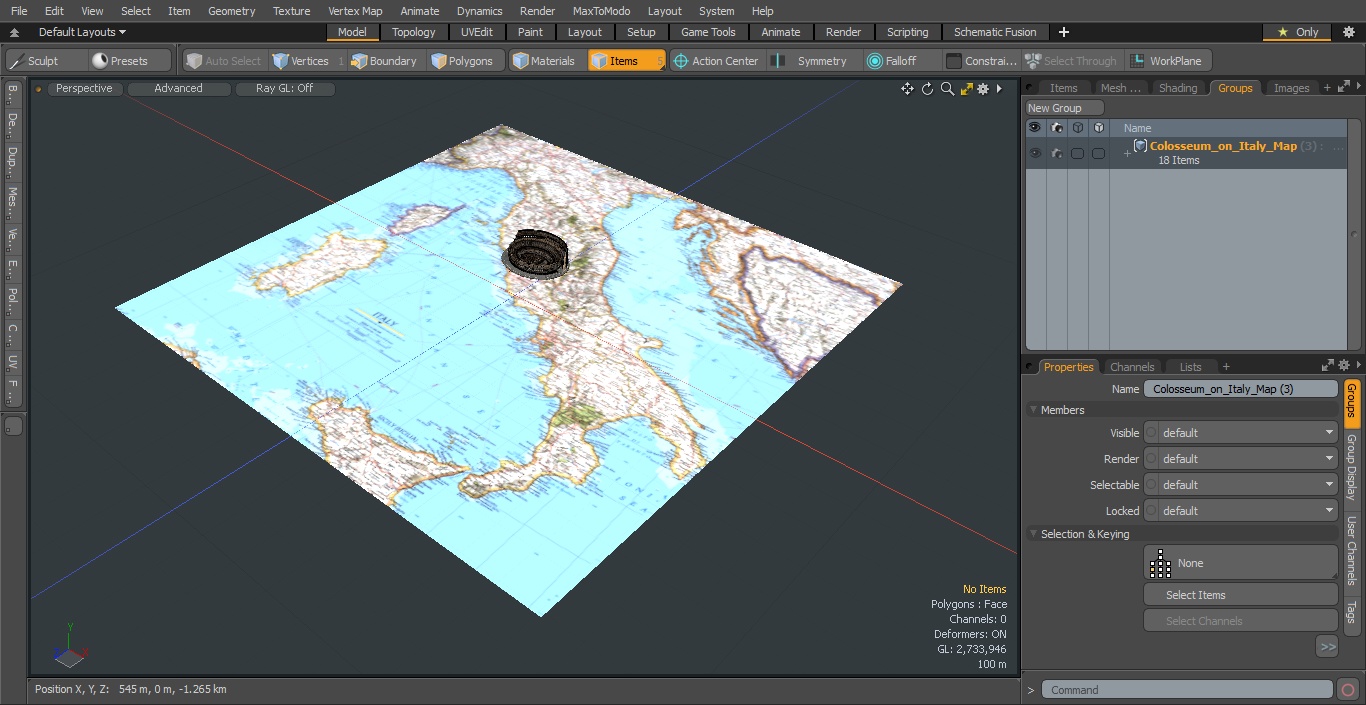 Colosseum on Italy Map 3D