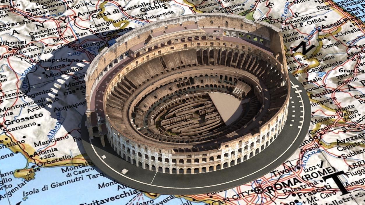 Colosseum on Italy Map 3D