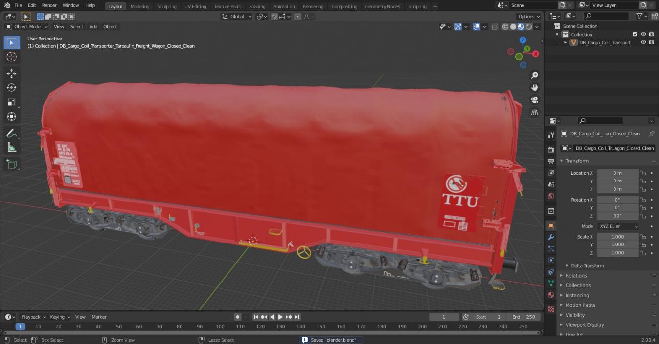 DB Cargo Coil Transporter Tarpaulin Freight Wagon Closed Clean 3D