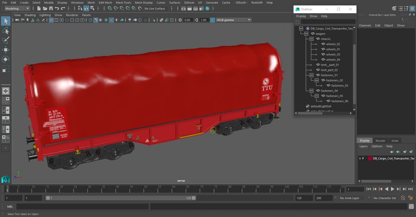 DB Cargo Coil Transporter Tarpaulin Freight Wagon Closed Clean 3D