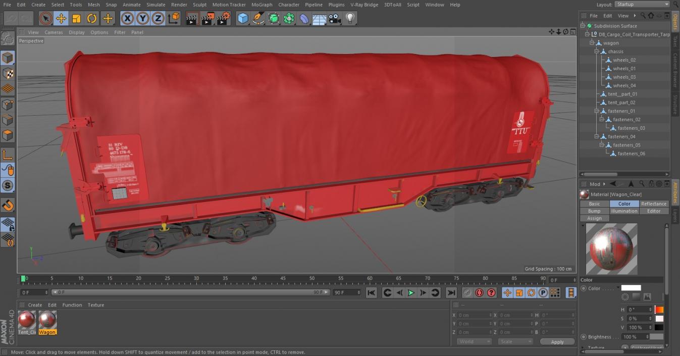 DB Cargo Coil Transporter Tarpaulin Freight Wagon Closed Clean 3D