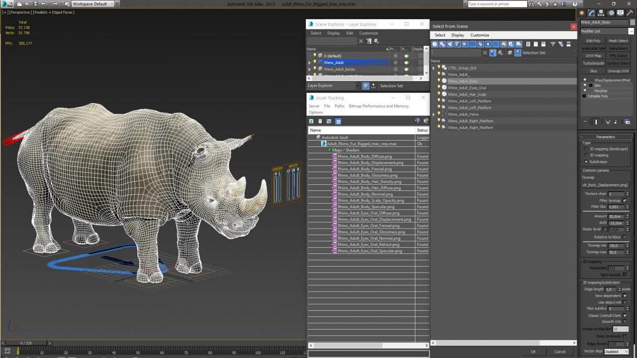 Adult Rhino Fur Rigged 3D