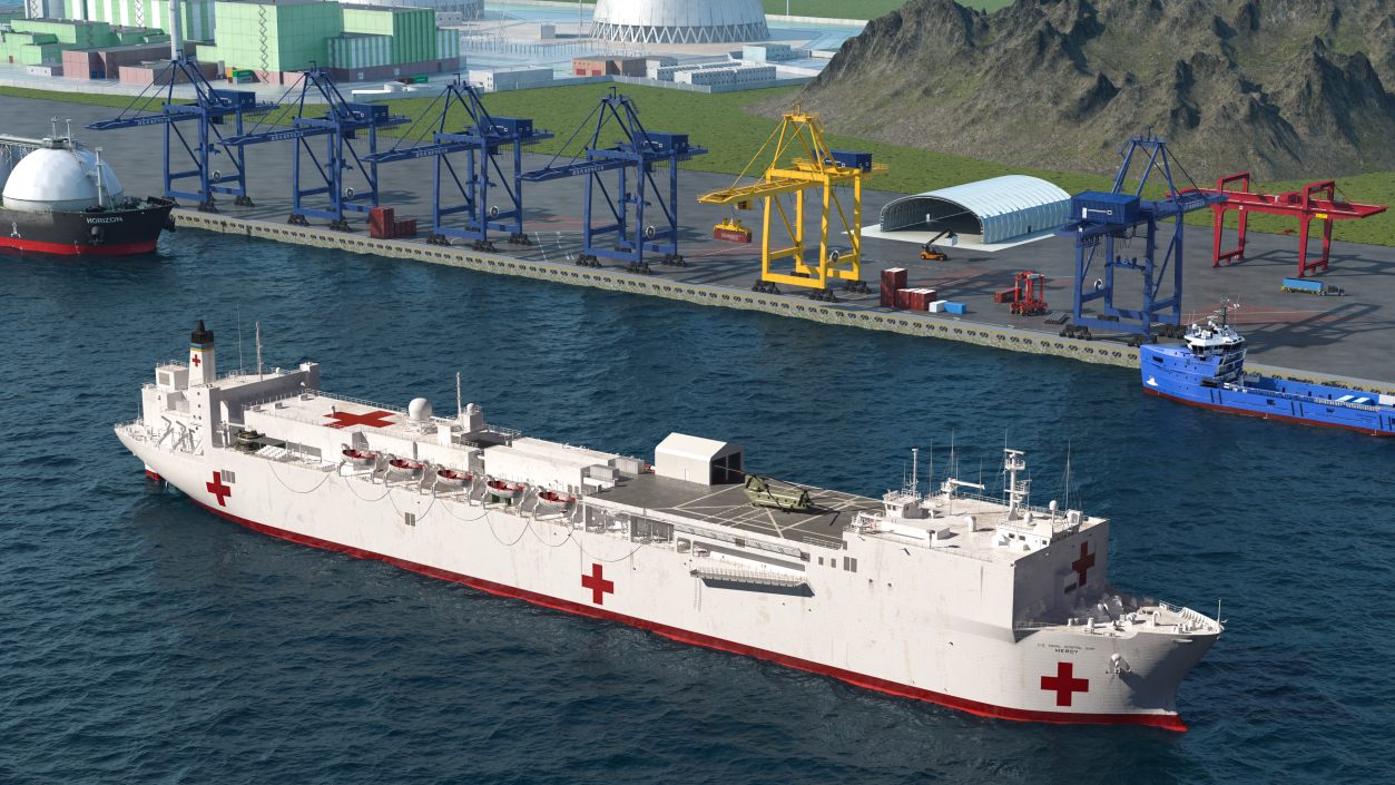 3D Hospital Ship Mercy with CH47 Chinook Helicopter model