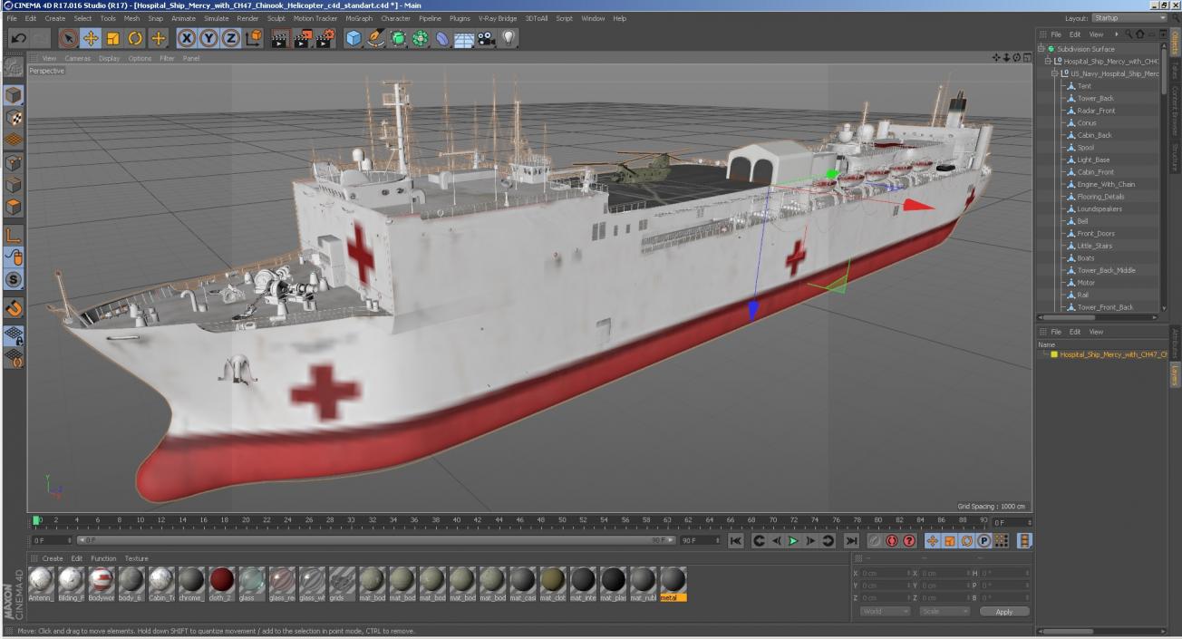 3D Hospital Ship Mercy with CH47 Chinook Helicopter model