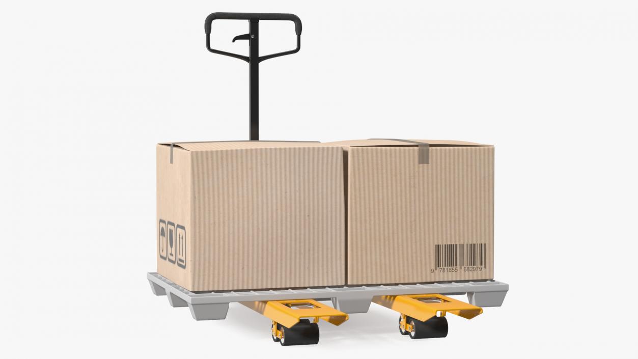 3D model Hand Pallet Truck Lion with Boxes Rigged