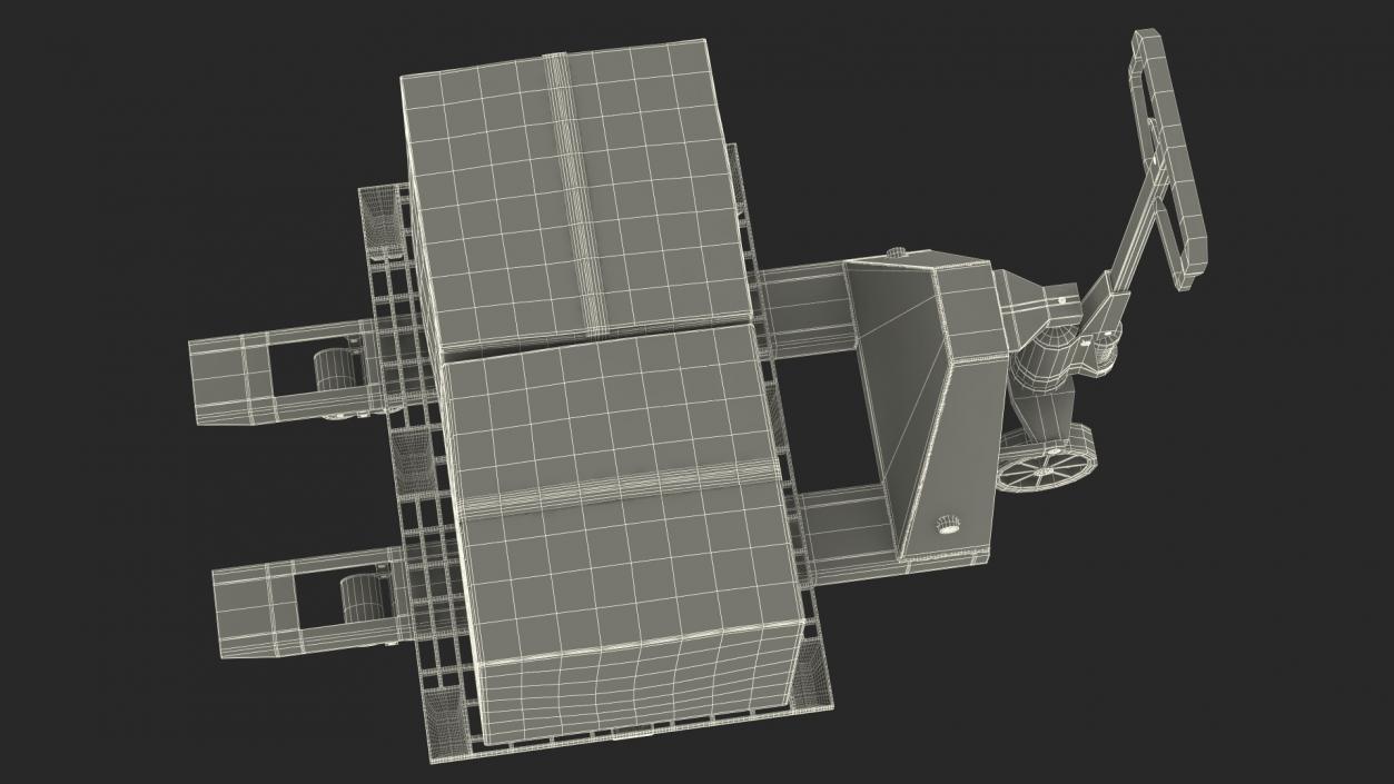 3D model Hand Pallet Truck Lion with Boxes Rigged