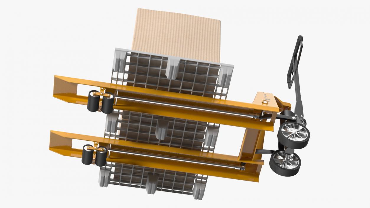 3D model Hand Pallet Truck Lion with Boxes Rigged