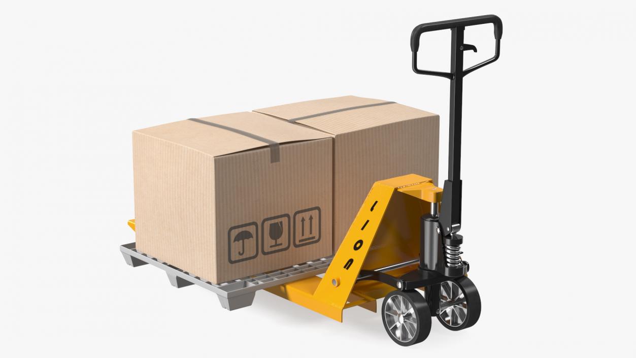 3D model Hand Pallet Truck Lion with Boxes Rigged