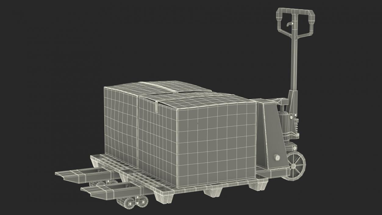 3D model Hand Pallet Truck Lion with Boxes Rigged