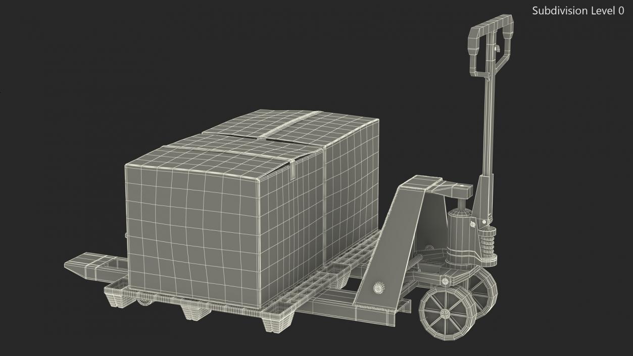 3D model Hand Pallet Truck Lion with Boxes Rigged