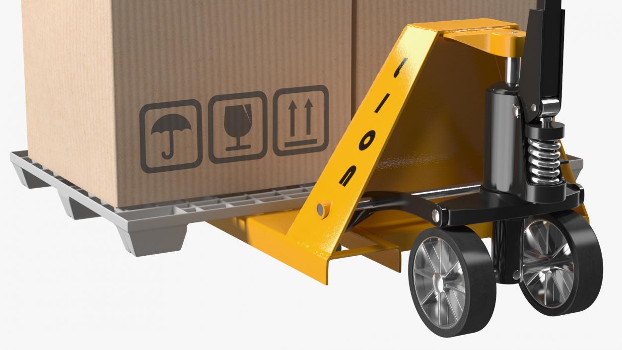 3D model Hand Pallet Truck Lion with Boxes Rigged