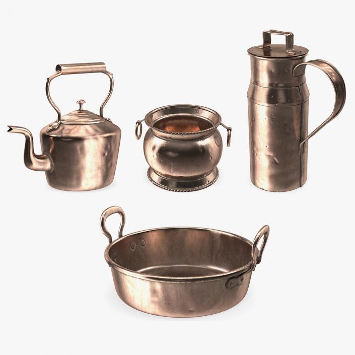 3D Antique Copper Cookware Collection 3